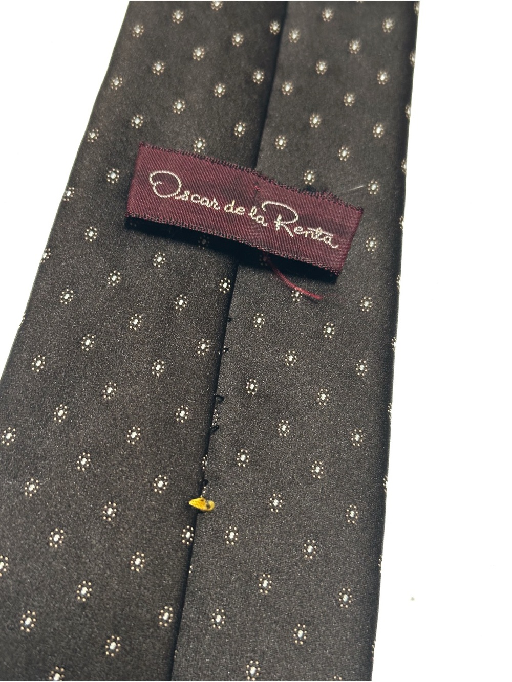 Vintage Oscar de la Renta Brown Geometric Micro Dot Floral Pattern Neck Tie - Picture 5 of 6